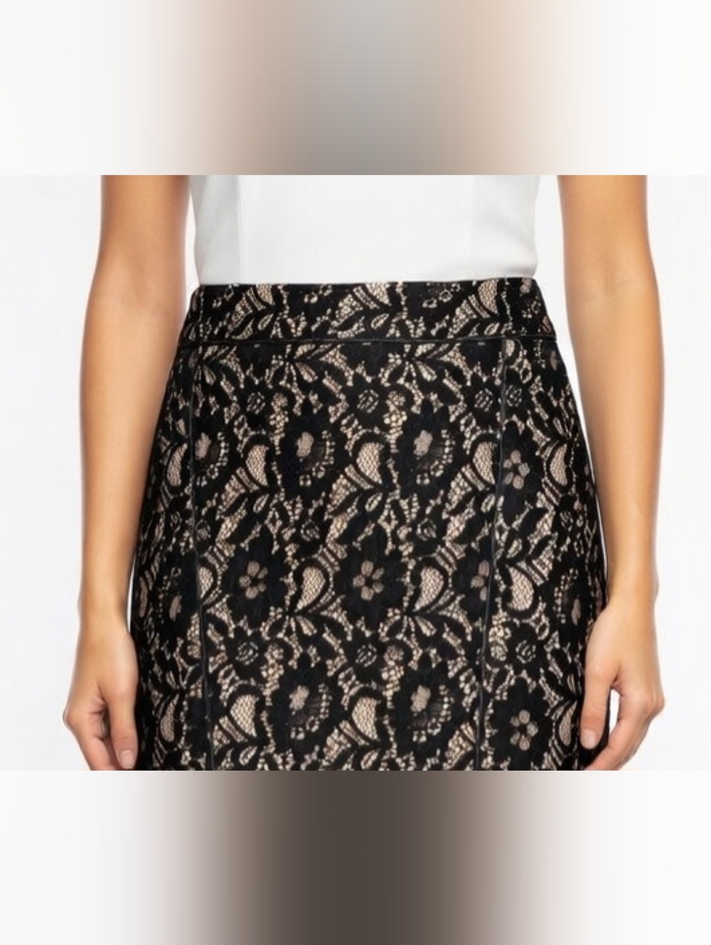 Express Black Lace Pencil Skirt with Cream Underlay (SIZE: 6)